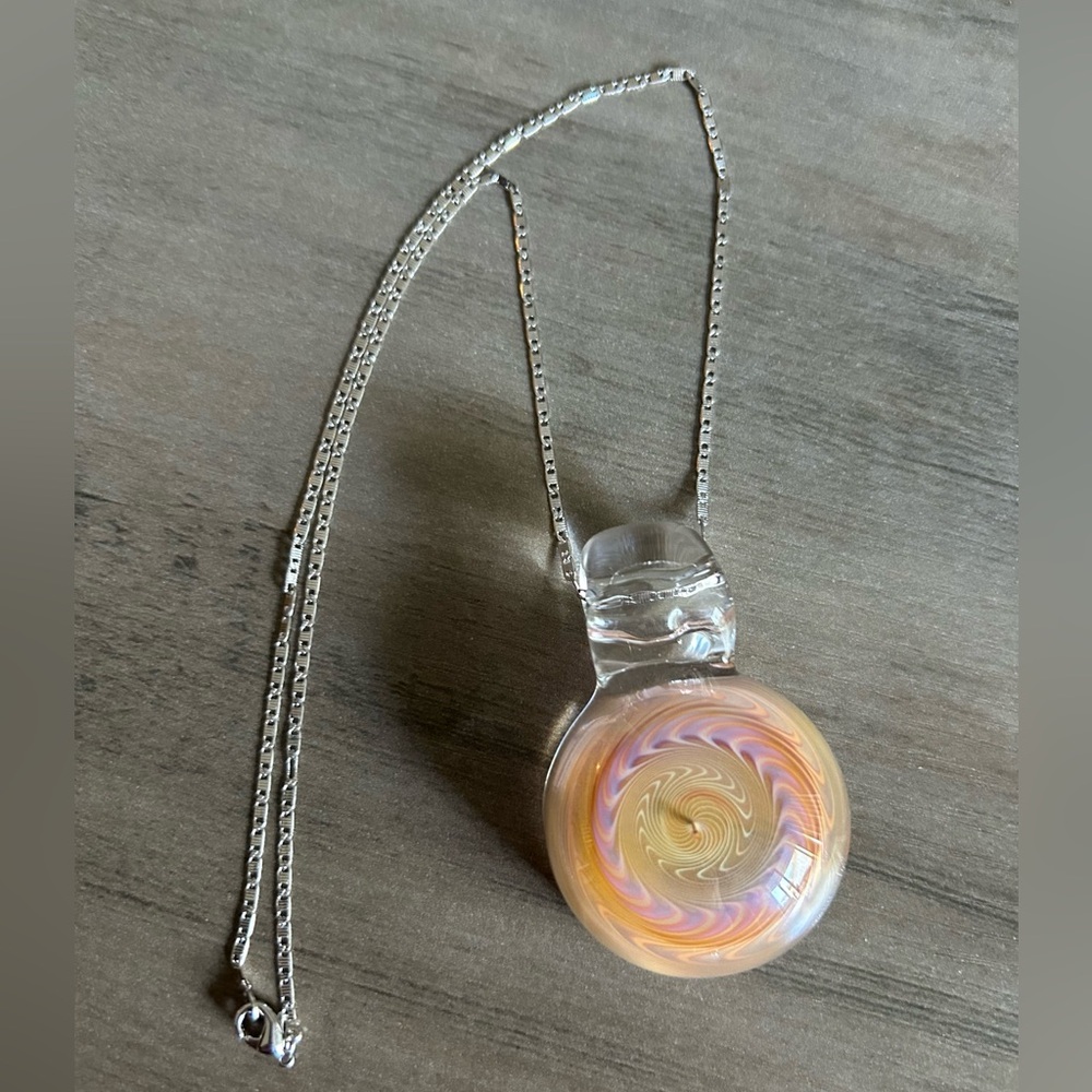 Handmade Swirled Glass Pendant with chain